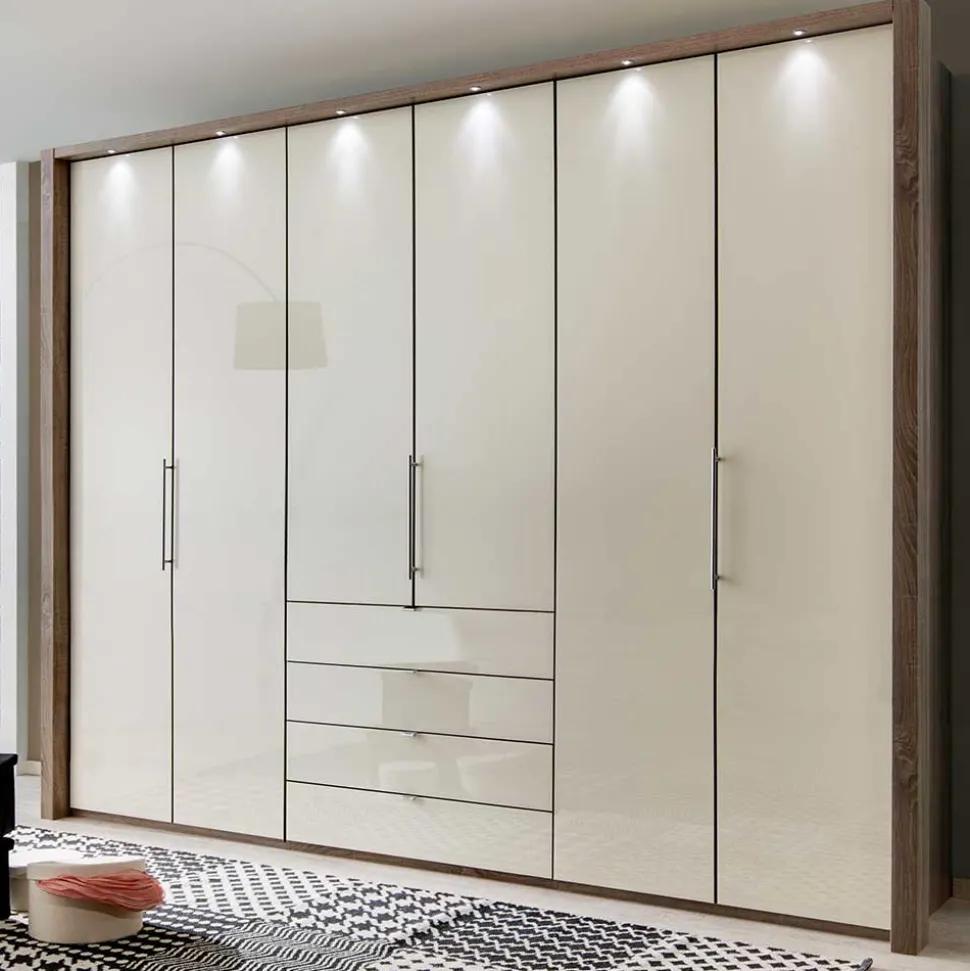 Falttüren Kleiderschrank in Beige Glasfront - Budelli