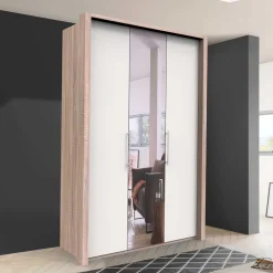 Falttüren Schlafzimmerschrank in Weiß mit Spiegel - Vaclyn