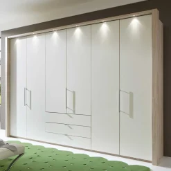 Falttürenschrank Gunjo in Weiß Eiche Sägerau