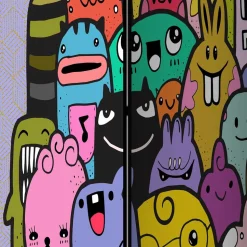 Farbenfroher Paravent mit süßen Comic Monstern - Feradila