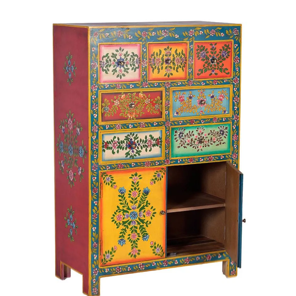 Farbenfrohes Design-Highboard mit Blumen Motiven - Leverias