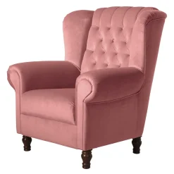 Federkern-Ohrensessel in Rosa und Nussbaum Braun - Masiela