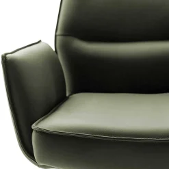 Federkern-Tischsessel aus Echtleder in Oliv - Filipan (2er Set)