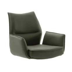 Federkern-Tischsessel aus Echtleder in Oliv - Filipan (2er Set)