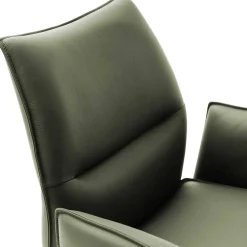 Federkern-Tischsessel aus Echtleder in Oliv - Filipan (2er Set)