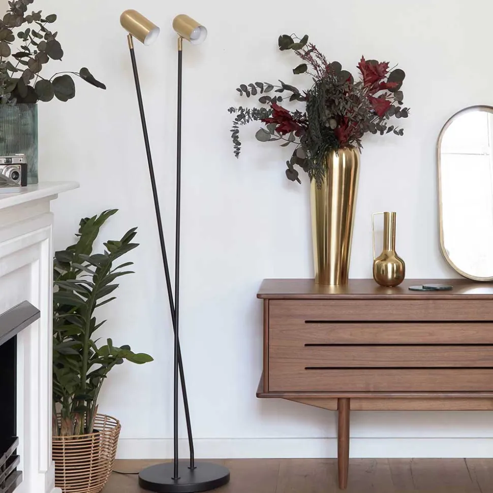 2-flammige Design Stehlampe in Messing - Lounger