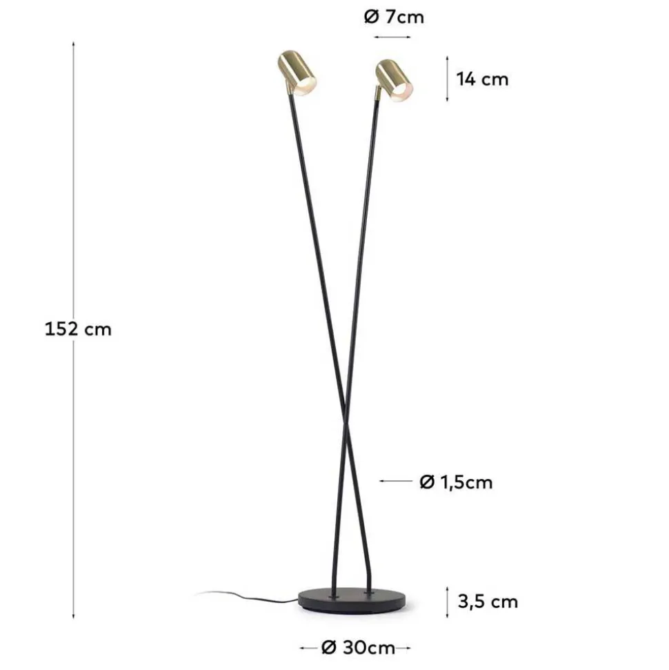 2-flammige Design Stehlampe in Messing - Lounger