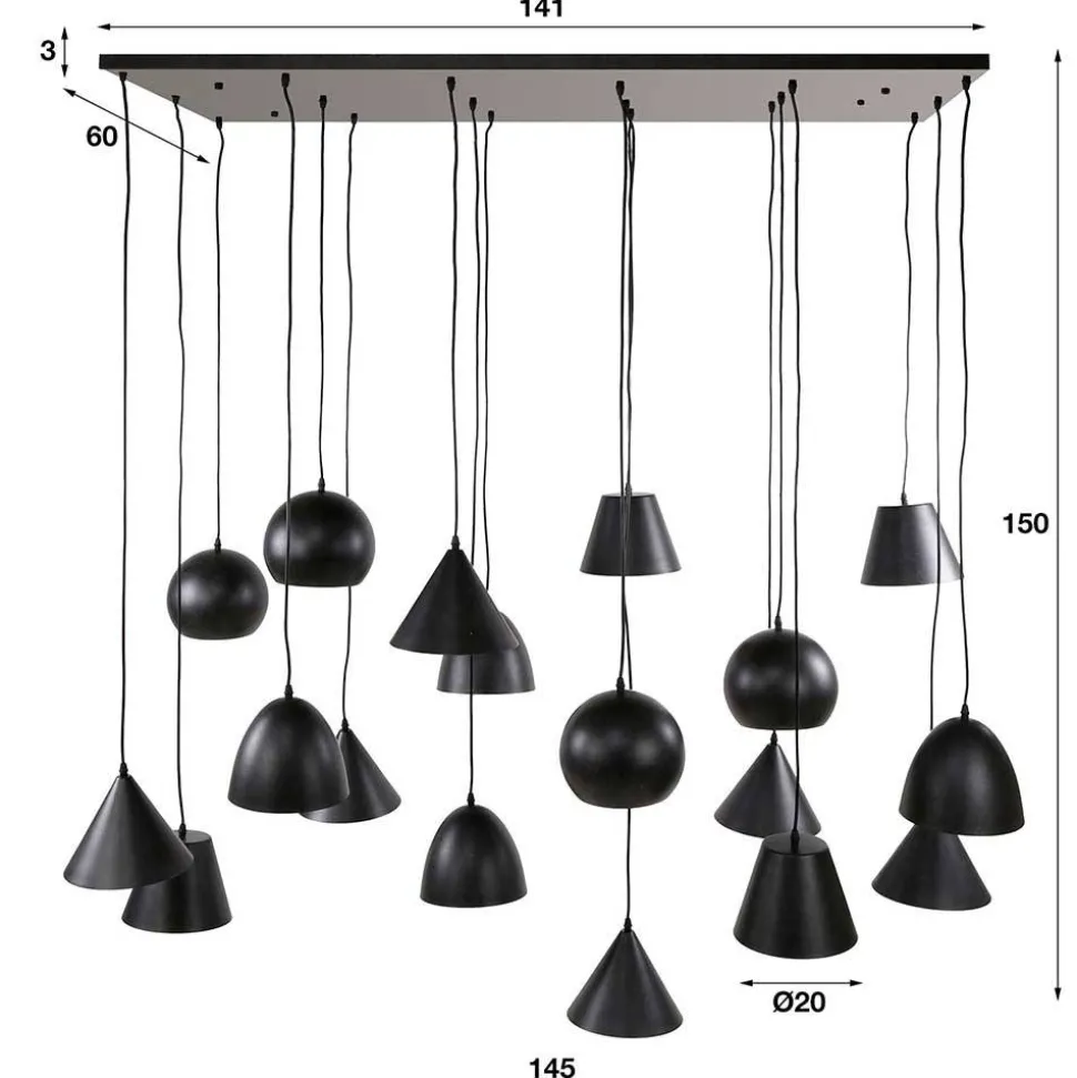 18-flammige Hängelampe in Schwarzgrau - Civetta