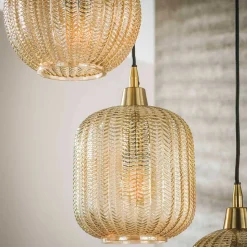 5-flammige Hängelampe mit Braunglas Schirmen - Infermo