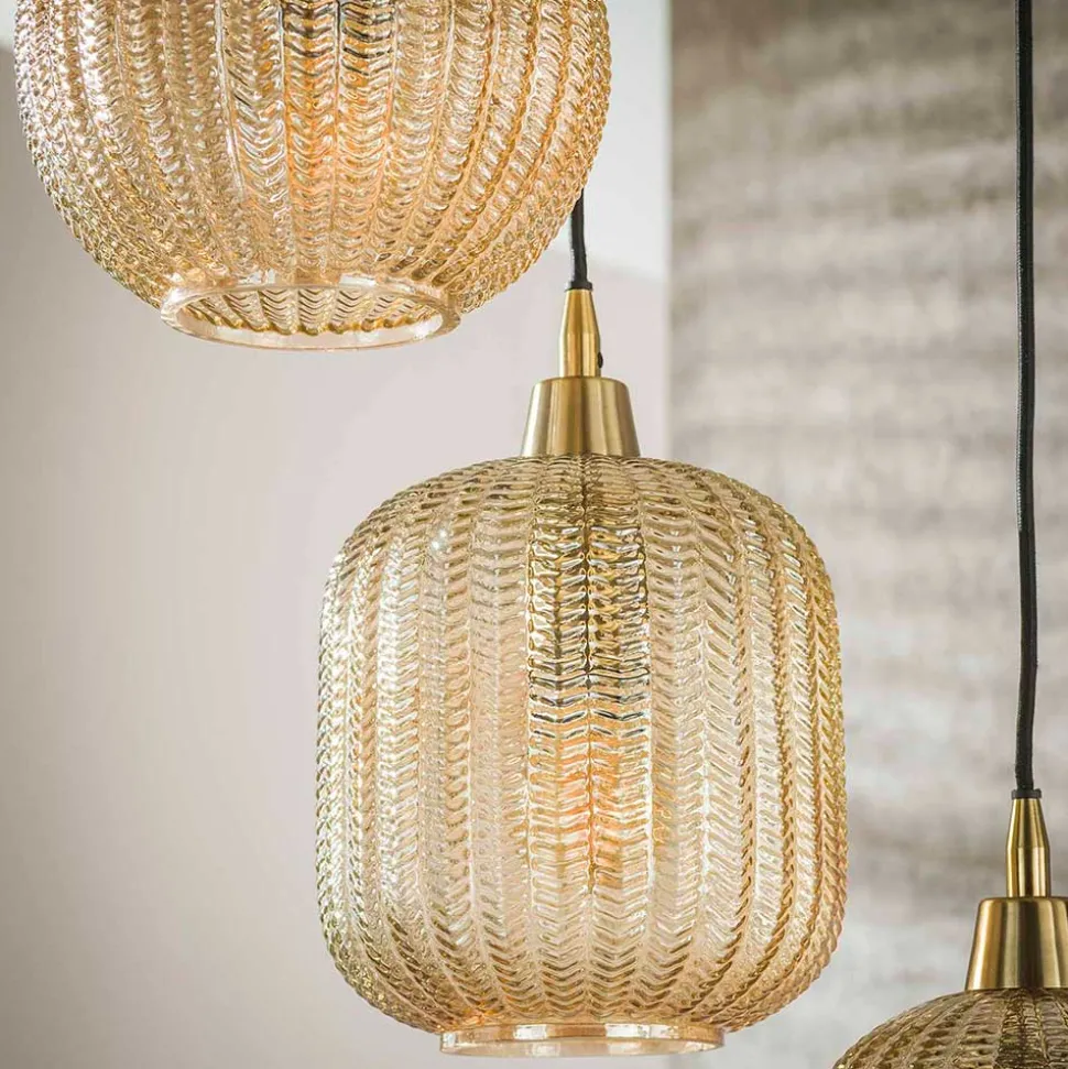 5-flammige Hängelampe mit Braunglas Schirmen - Infermo