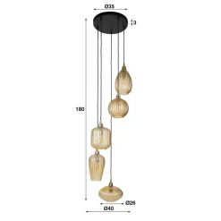 5-flammige Hängelampe mit Braunglas Schirmen - Infermo