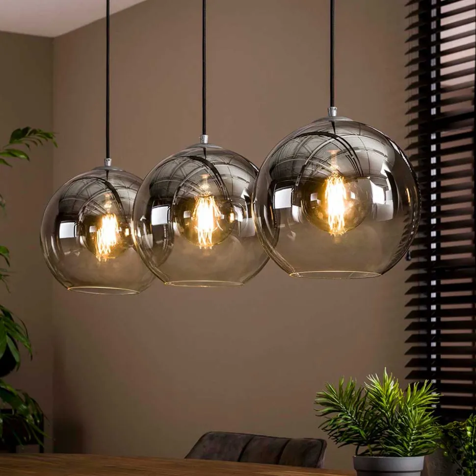 3-flammige Hängelampe mit Glas Kugel Schirmen - Vetrano