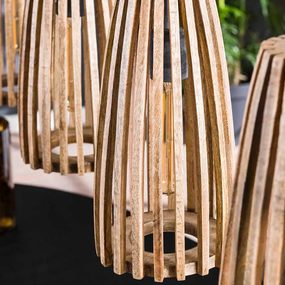 4-flammige Hängelampe mit Holzschirmen - Orvinio