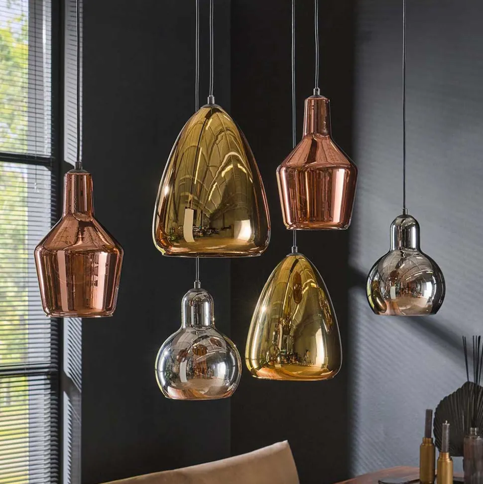 6-flammige Hängelampe mit verschiedenen Glasschirmen - Gerri