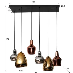 6-flammige Hängelampe mit verschiedenen Glasschirmen - Gerri