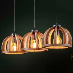 3-flammige Küchentisch Hängelampe mit Holzschirmen - Loerena