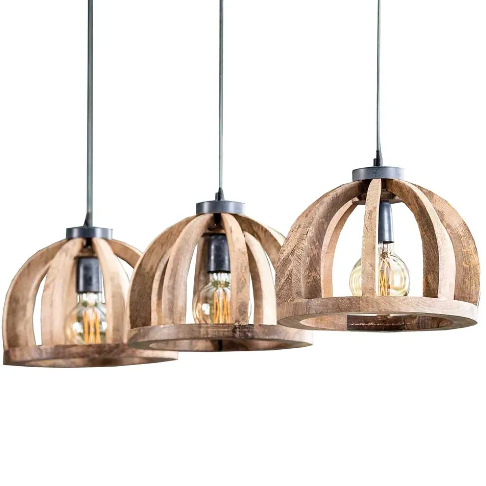 3-flammige Küchentisch Hängelampe mit Holzschirmen - Loerena
