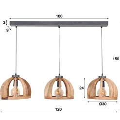 3-flammige Küchentisch Hängelampe mit Holzschirmen - Loerena
