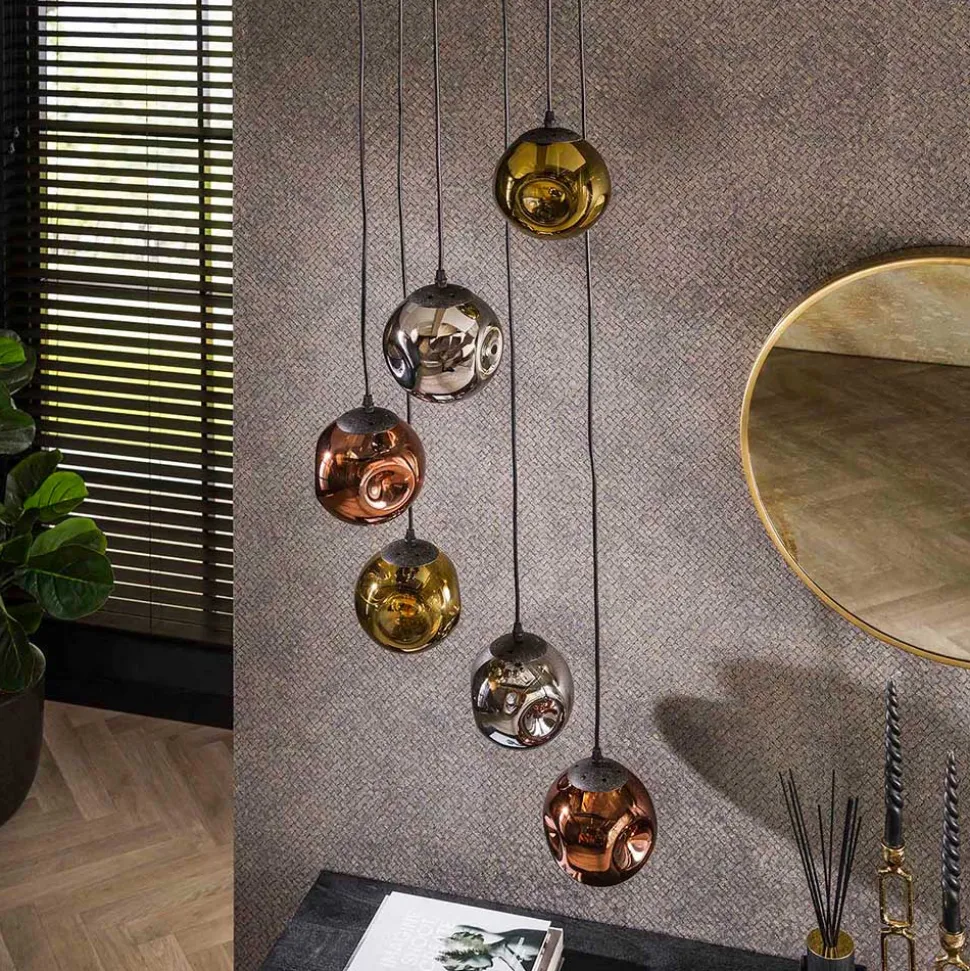 6-flammige Leuchte mit Kugelschirmen aus Glas - Polar