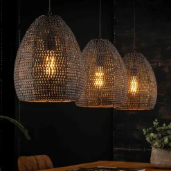 3-flammige Metall Hängeleuchte in Schwarz Braun - Mediny