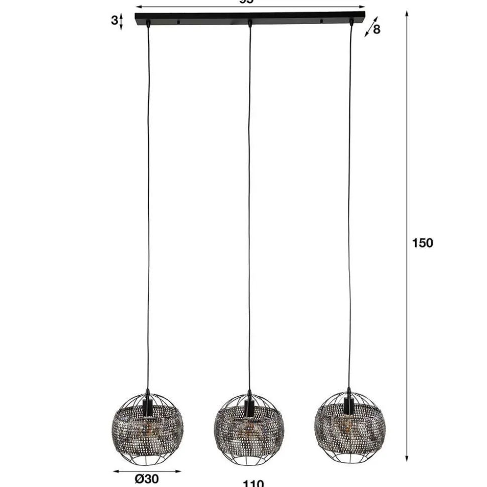 3-flammige Metall Hängeleuchte in Schwarzbraun - Casamarina