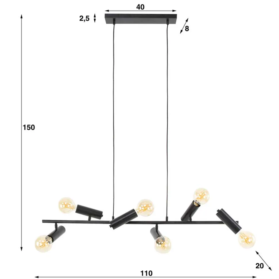 6-flammige Pendelleuchte in Anthrazit - Gozoa