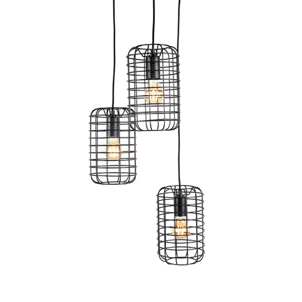 3-flammige Pendelleuchte mit Gitterschirmen - Troketta
