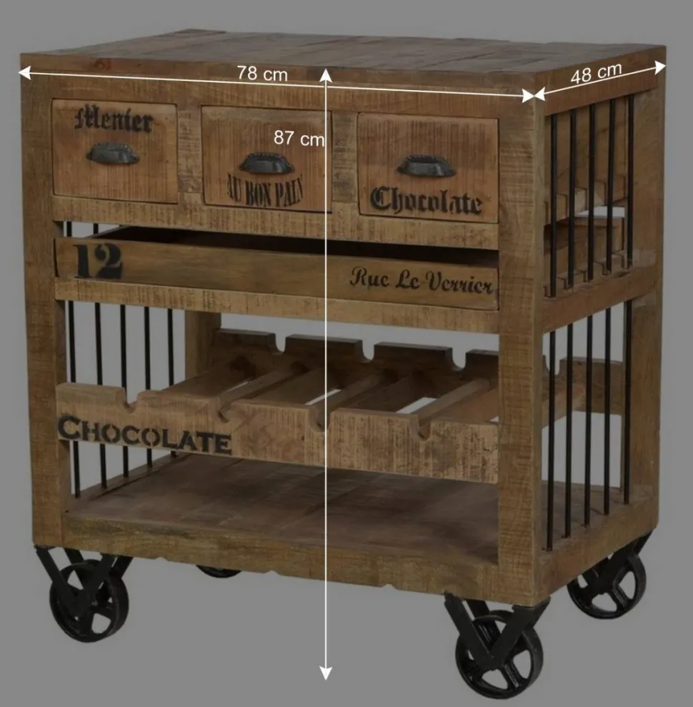 Flaschenkommode Indri auf Rollen