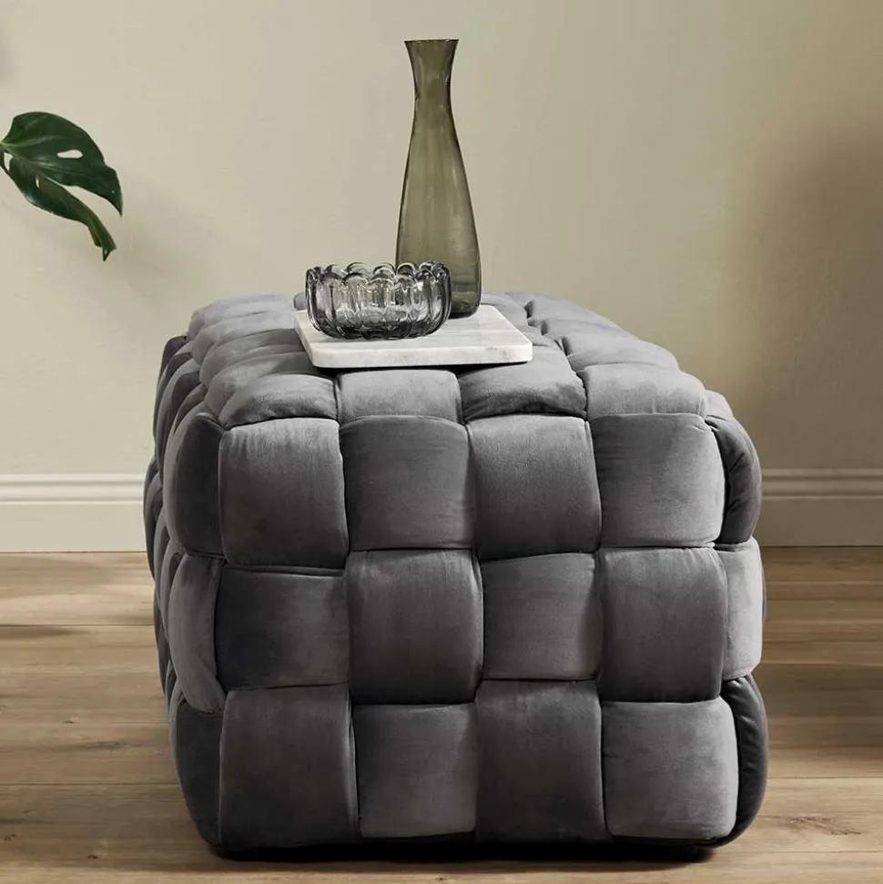 Flechtdesign Samtbank in Platingrau - Lessia