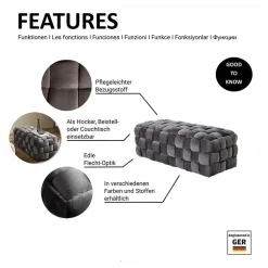 Flechtdesign Samtbank in Platingrau - Lessia