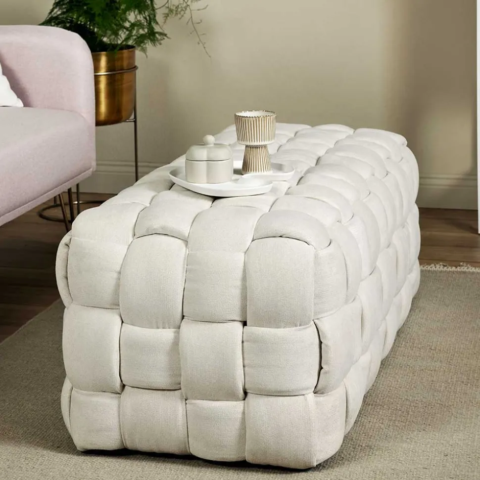 Flechtoptik Polsterbank in Cremeweiß - Vignus