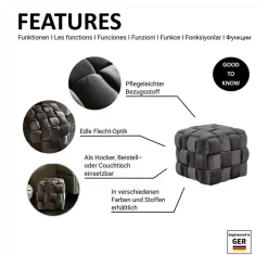 Flechtoptik Sitzhocker in Platingrau - Lydosca