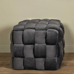 Flechtoptik Sitzhocker in Platingrau - Lydosca