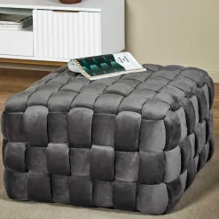 Flechtoptik Sitzhocker in Platingrau - Lydosca