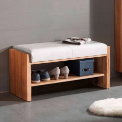 Flur Holzbank mit Polster Echtleder - Mandrey