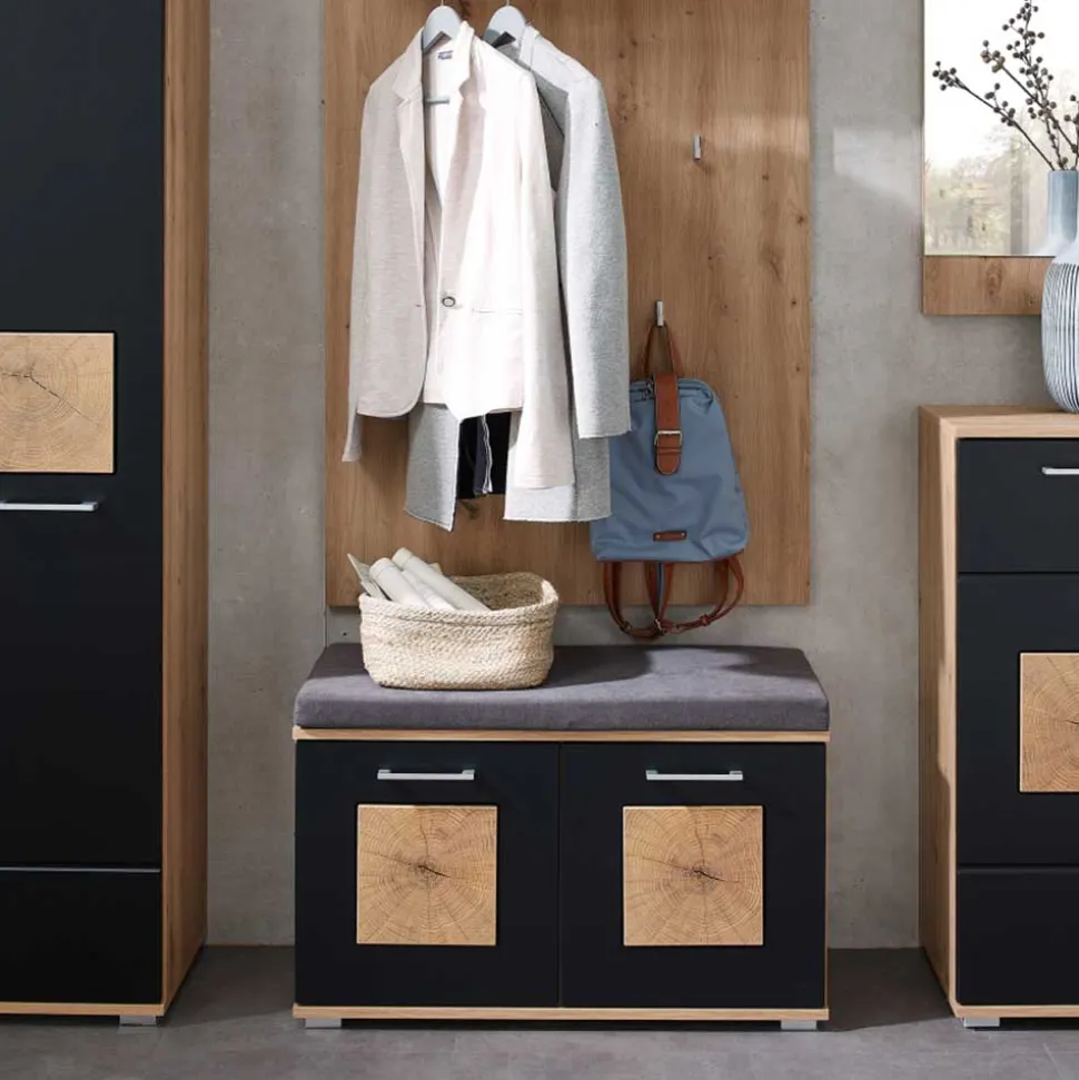 Flurbank mit Doppeltür in Schwarz & Wildeiche NB - Zelio