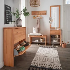 Flurbank mit Schuhablage aus Buche & Metall - Shimousa