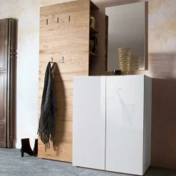 Flurgarderobenset Grasido in Weiß Hochglanz Eiche (dreiteilig)