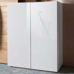 Flurgarderobenset Grasido in Weiß Hochglanz Eiche (dreiteilig)