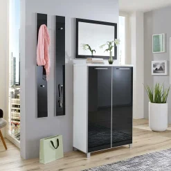 Flurgarderobenset Liotra in Weiß Anthrazit Glas beschichtet (vierteilig)