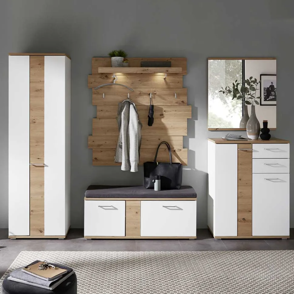 Flurmöbel Set in Weiß & Wildeiche - Symbrosia (fünfteilig)