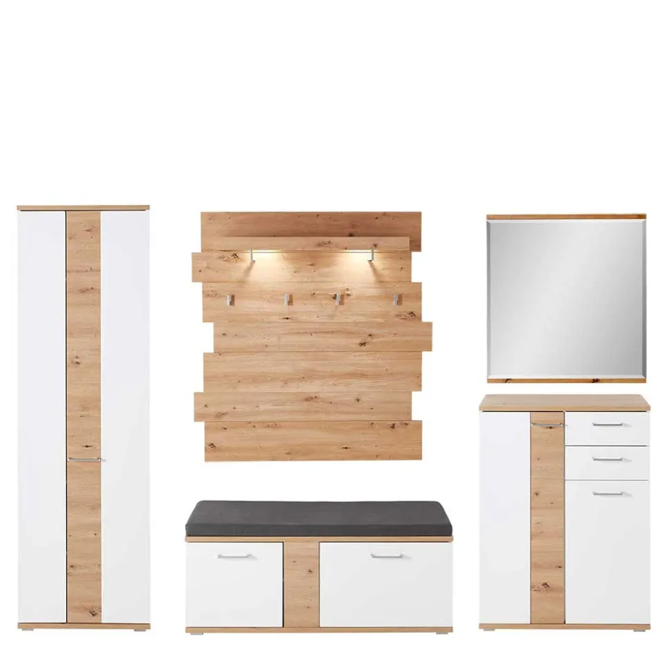 Flurmöbel Set in Weiß & Wildeiche - Symbrosia (fünfteilig)