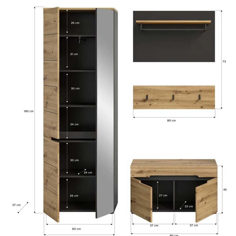 Flurmöbel Set modern - Norja (vierteilig)