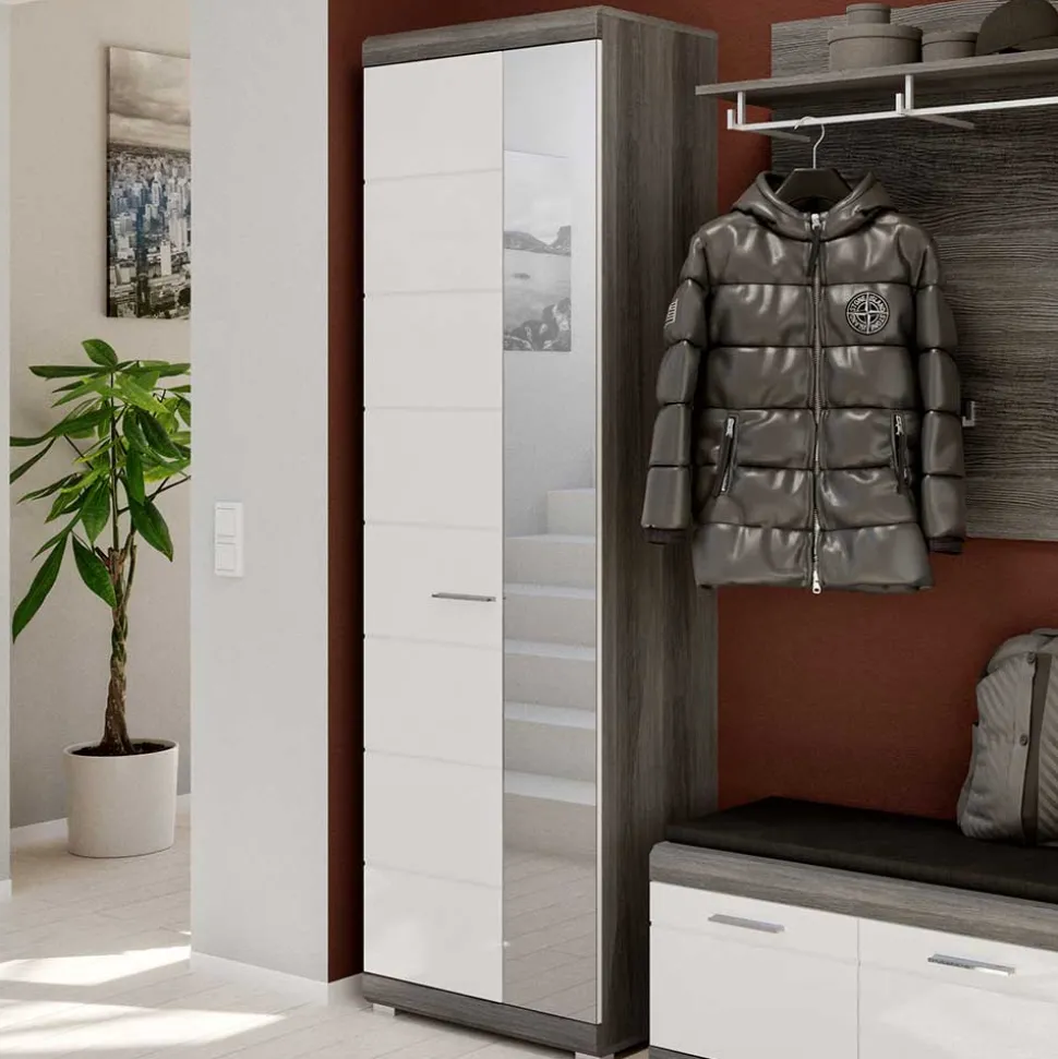 Flurschrank mit Spiegeltür in Weiß HG - Nancys