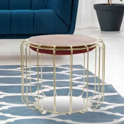 Formschöner Hocker Tisch in Rot Samt - Loyadica