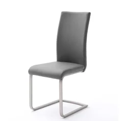 Freischwinger in Kunstleder Grau Ramia mit Edelstahl (4er Set)