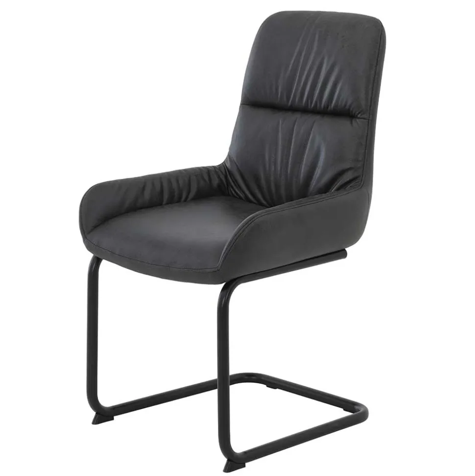 Freischwingerstuhl in Anthrazit Microfaser - Settas (Set)