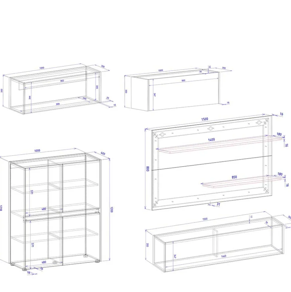 Funktionelle Wohnwand Möbel - Ahilav (fünfteilig)