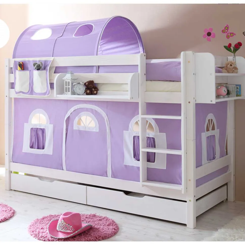 Funktionelles Etagenbett in Weiß mit Lila - Fistranco