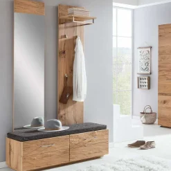 Garderobe Paneel mit Balkeneiche Furnier Macusos mit 4 Haken & Stange & Hutablage
